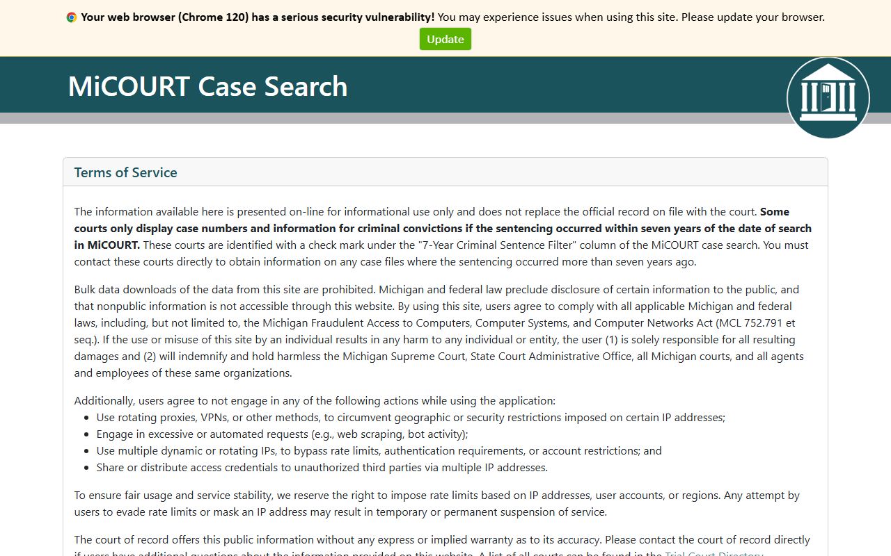 Washtenaw County court records MiCOURT statewide case search portal
