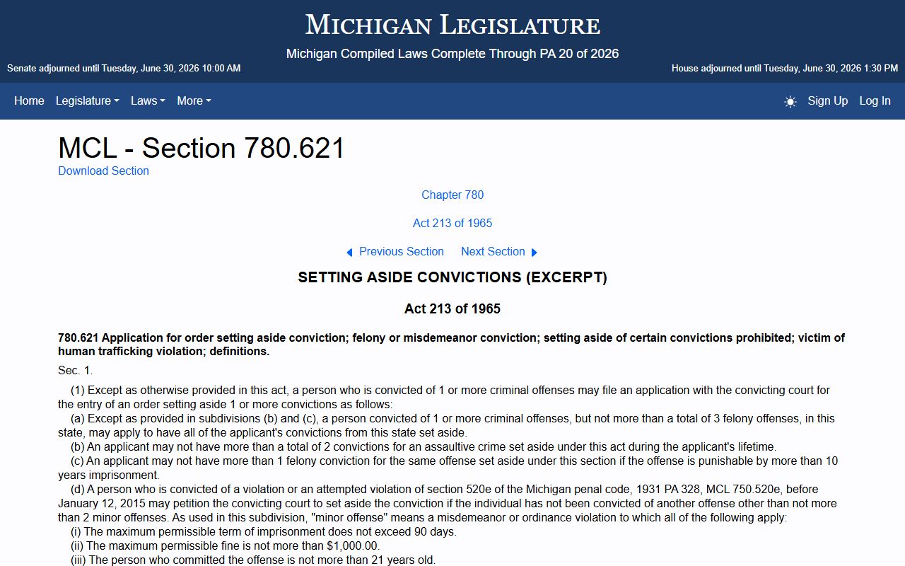 Washtenaw County criminal court records set aside convictions statute