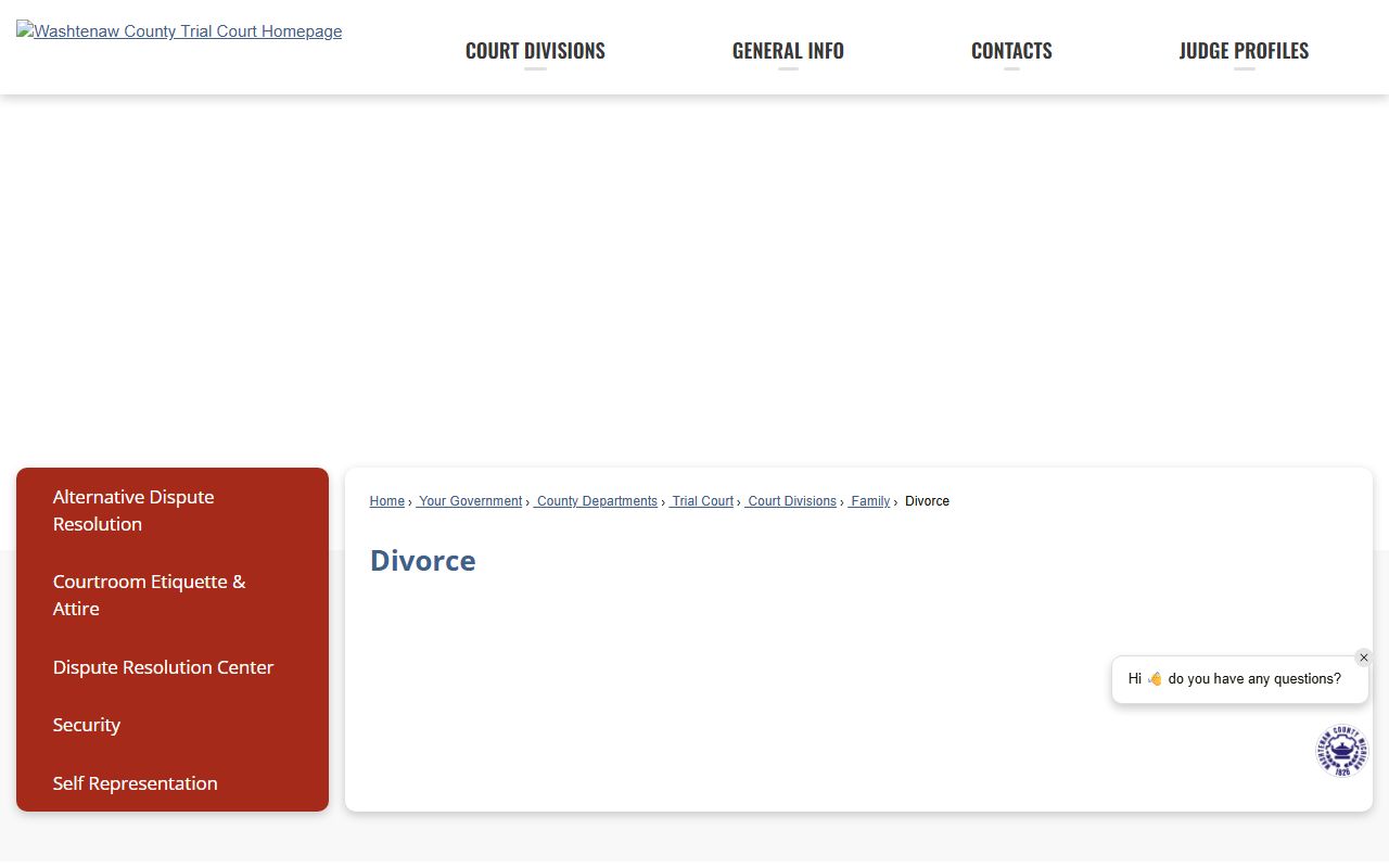 Washtenaw County divorce division at the Trial Court family court