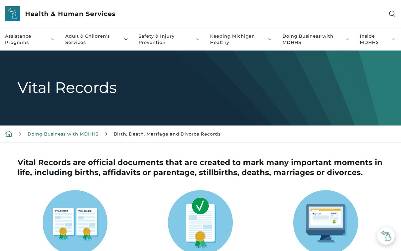 Michigan MDHHS Vital Records office serving Washtenaw County divorce record requests