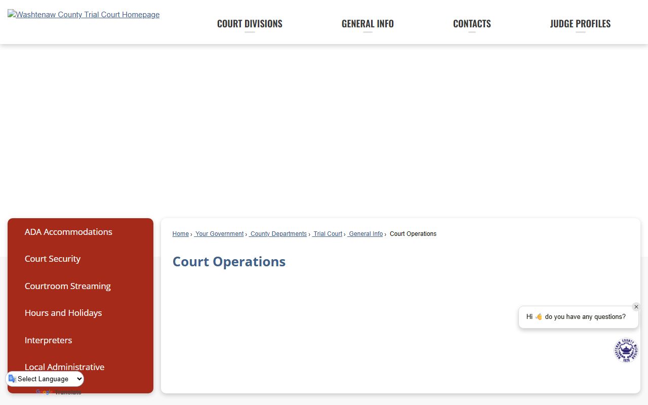 Washtenaw County Court operations page for public records access