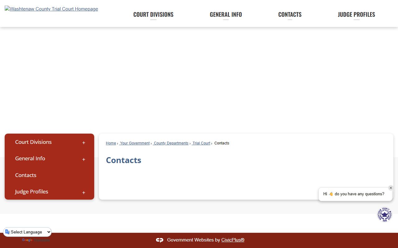 Washtenaw County Court trial court contact directory for records