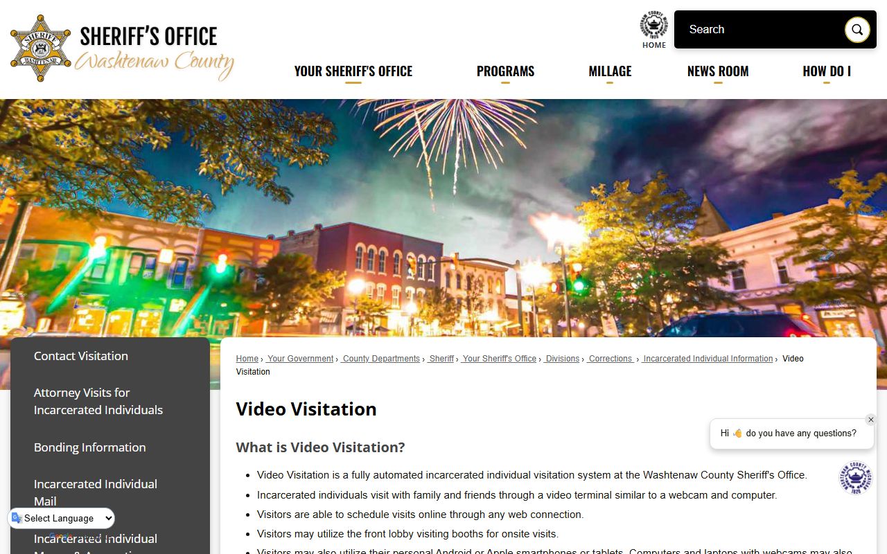 Washtenaw County jail inmate records video visitation system