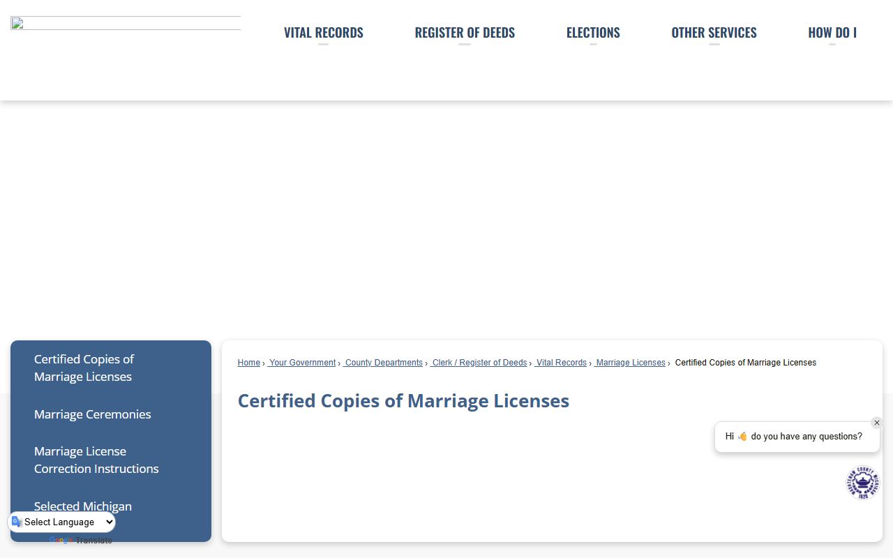 Washtenaw County certified marriage record copy on state security paper