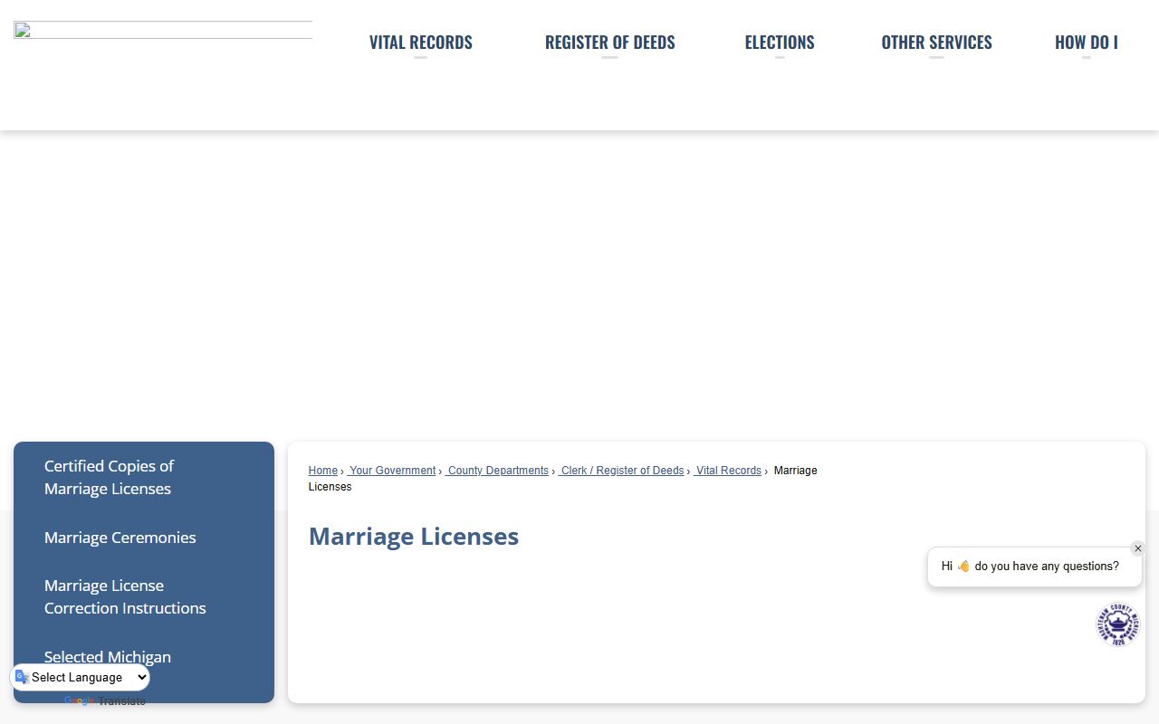 Washtenaw County marriage license application desk at the Vital Records office