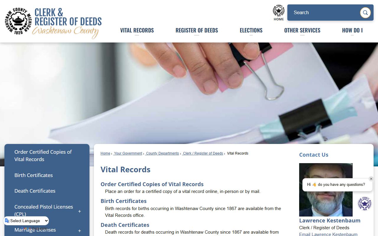 Washtenaw County Vital Records counter where marriage license applications are filed