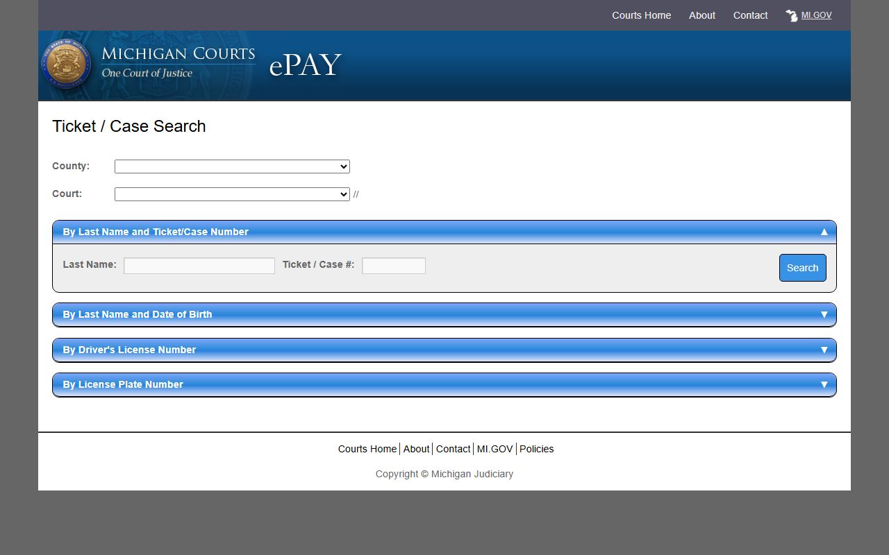 Washtenaw County traffic court records search on Michigan Courts ePAY
